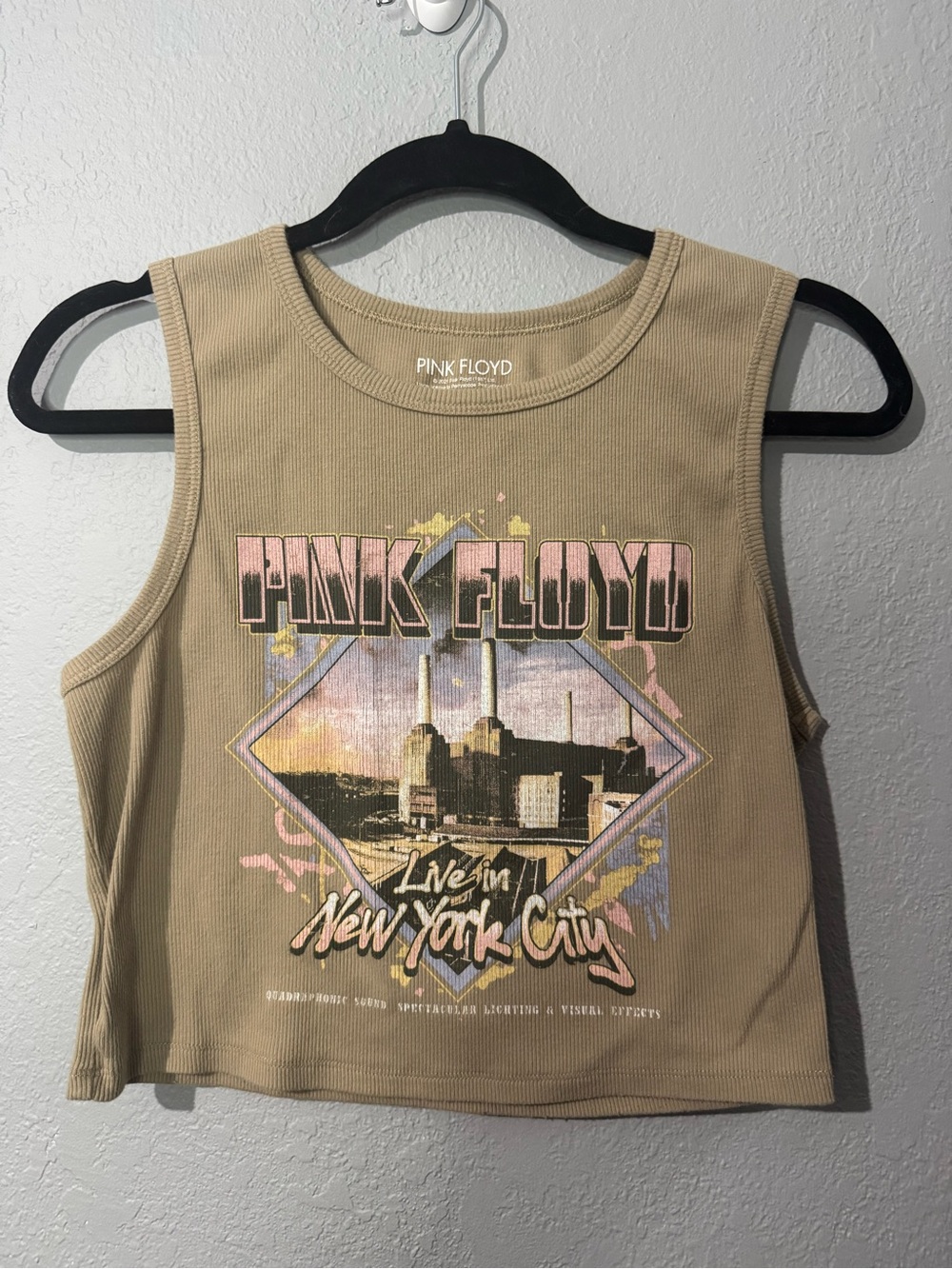 Pink Floyd Cropped Tan Graphic Tank Top - Live in New York City